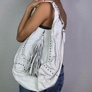 Y2k WHITE LEATHER FRINGE BAG